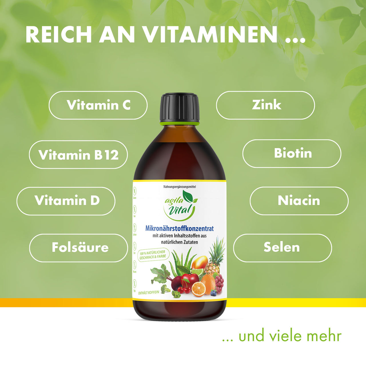 Agila Vital Mikronährstoffkonzentrat mit Vitaminen und Mineralstoffen wie Vitamin C, B12, D, Zink uvm.