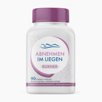 Thumbnail for Weiße Kunststoffdose mit violettem Deckel und Schrift ABNEHMEN IM LIEGEN BURNER mit 90 Kapseln