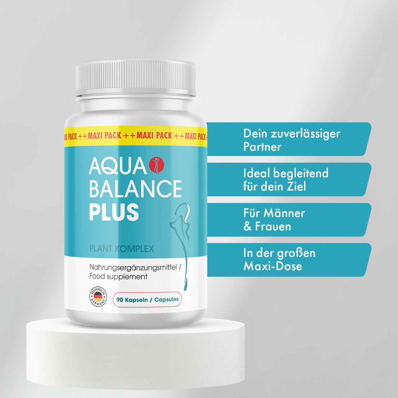 Dose Aqua Balance Plus Plant Komplex, 90 Kapseln Capsules, Text rechts zu Partner, Ziel, Männer & Frauen