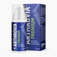 Thumbnail for Joint Care Gel Arthrovia Premium als Pumpspender vor der blauen Produktverpackung mit 120 ml