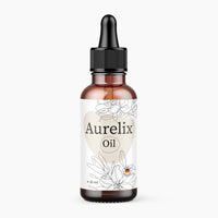 Thumbnail for Braune Flasche mit Pipette und weißem Etikett Aurelix Oil 30 ml mit Blütenzeichnung