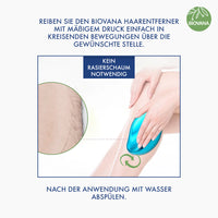Thumbnail for Blauer Haarentferner wird mit kreisender Bewegung über behaarte Hautstelle geführt, Detailansicht links