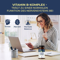 Thumbnail for Biovana Nervenquelle Anzeige mit Frau am Laptop und Vitamin-B-Komplex für das Nervensystem