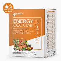 Thumbnail for Biovana Energy Cocktail Verpackung orange mit Zutatenabbildung und Hinweis verbesserter Geschmack