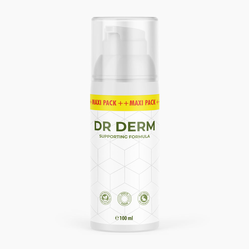 DR DERM Pumpspender 100 ml mit geometrischem Muster und Aufdruck Supporting Formula in Grün