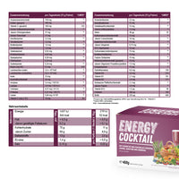 Thumbnail for Inhaltsstoffe, Vitamine und Nährwertangaben des Energy Cocktails auf Verpackung abgebildet