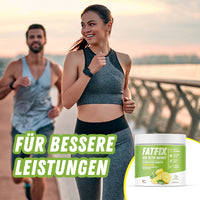 Thumbnail for Zwei Personen joggen im Freien, vorn grüne FATFIX-Dose mit Zitronenabbildung