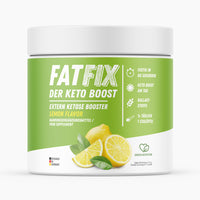 Thumbnail for Grüne Kunststoffdose FATFIX DER KETO BOOST mit Zitronenabbildung und Lemon Flavor