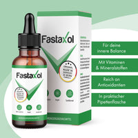 Thumbnail for Fastaxol Tropfen mit Verpackung und sichtbaren Werbeaussagen zu Balance und Antioxidantien