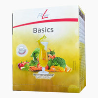 Thumbnail for Faltschachtel FitLine Basics mit Aufdruck Glas gelbe Flüssigkeit und Gemüse, 30 Portionen