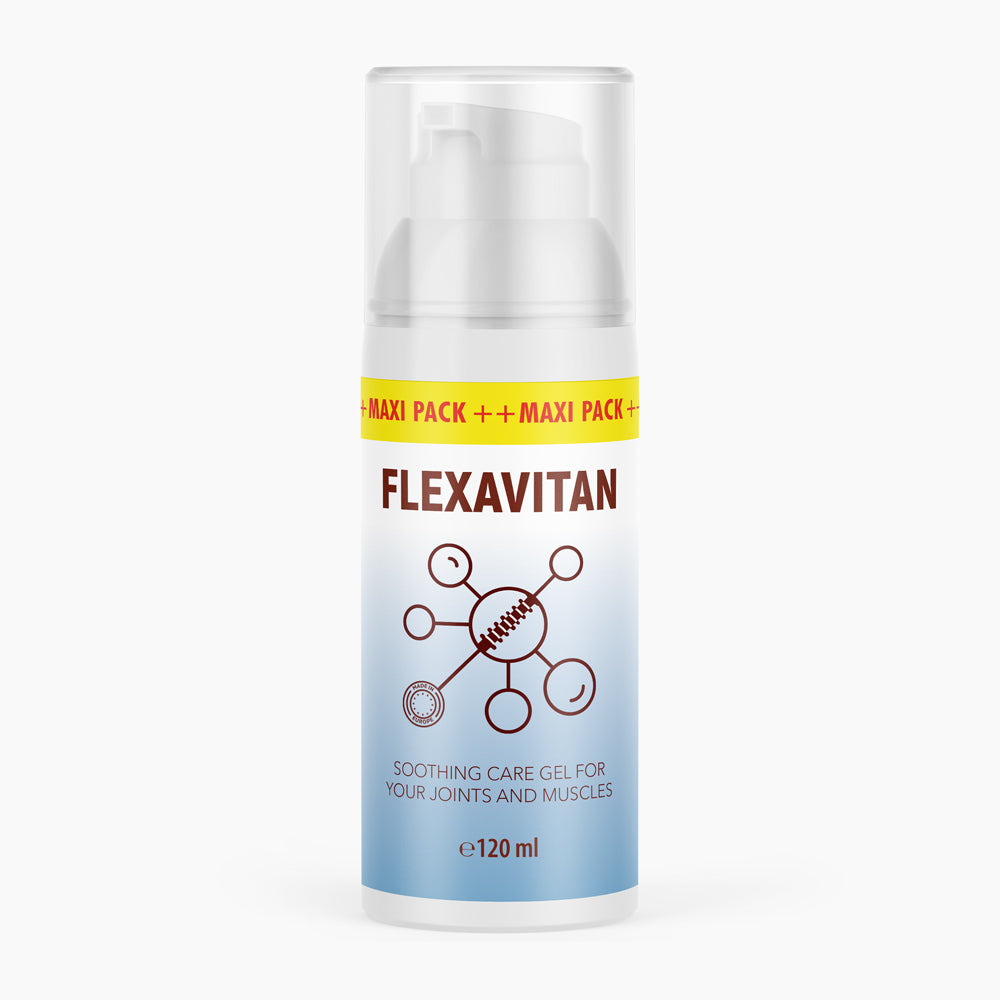 Dose mit Pumpspender und blauem Farbverlauf FLEXAVITAN mit Symbol, 120 ml
