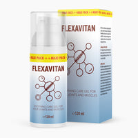Thumbnail for Dose mit Pumpspender und blauem Farbverlauf FLEXAVITAN, 120 ml vor passender Faltschachtel
