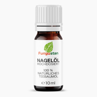 Thumbnail for Braune Glasflasche mit weißem Etikett und Schraubverschluss, Schrift Fungustan Nagelöl, 10 ml