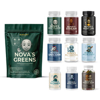 Thumbnail for Set aus NOVA’S Produkten Edition mit NOVA’S GREENS Beutel und mehreren Dosen verschiedener Sorten