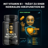 Thumbnail for Nahrungsergänzungsmittel Nova’s Heart Line mit Vitamin B1 und animierter Figur mit Herzsymbol