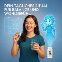 Thumbnail for Frau mit Tablette und Glas Wasser vor Kalendergrafik, rechts Dose NOVA'S WOMEN und Avatar
