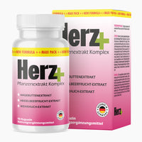 Thumbnail for Dose Herz Plus mit pinkem Farbverlauf und Schrift Pflanzenextrakt Komplex, 90 Kapseln vor Faltschachtel