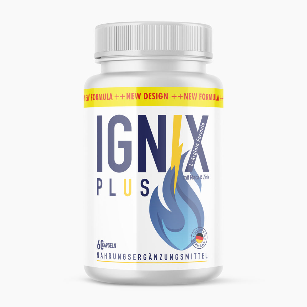 Dose aus Kunststoff mit Aufdruck Ignix Plus L-Arginin Formula und 60 Kapseln