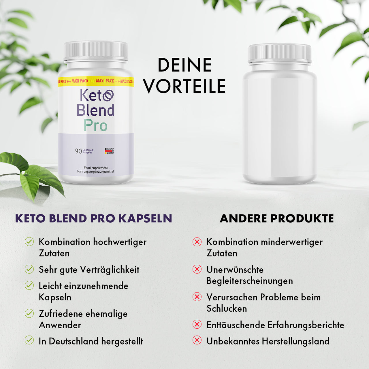 Keto Blend Pro im Vergleich: beworbene Vorteile werden anderen Produkten gegenübergestellt