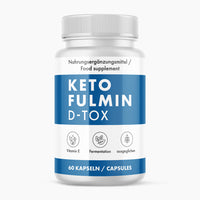 Thumbnail for Weiße Kunststoffdose mit blauem Etikett Keto Fulmin D-Tox, 60 Kapseln und drei runden Symbolen