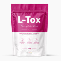 Thumbnail for L-Tox Kräutertee mit Mate und Grüntee in pink-weißem Standbeutel mit 100 g Inhalt