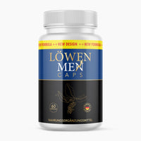 Thumbnail for Eine Dose Löwen Men Caps Nahrungsergänzungsmittel mit blau-schwarzem Etikett und 60 Kapseln