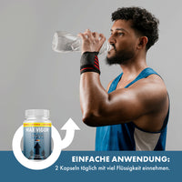 Thumbnail for Grafik mit Mann beim Trinken, Max Vigor Peak Man Dose und Text Einfache Anwendung