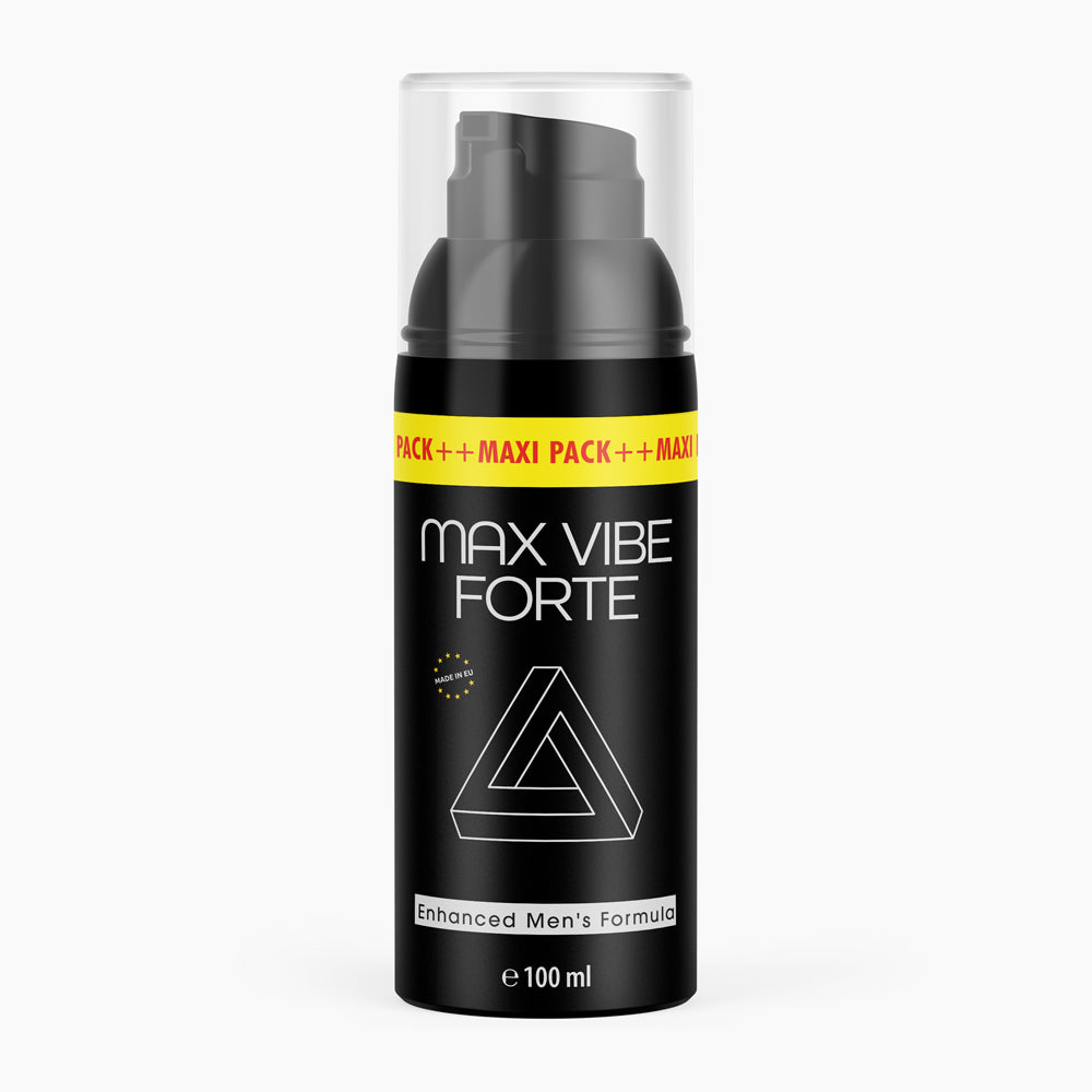 Schwarze Flasche mit Pumpspender und Schrift Max Vibe Forte 100 ml 