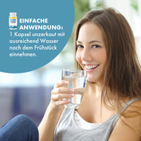 Thumbnail for Memo Genesis Premium Anwendungsgrafik mit Frau, Wasserglas und Hinweis 1 Kapsel