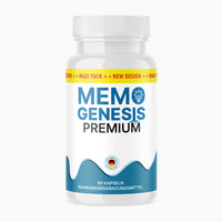 Thumbnail for Weiße Dose Memo Genesis Premium mit 90 Kapseln und Schrift Nahrungsergänzungsmittel
