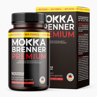 Thumbnail for Dose Mokka Brenner Premium mit schwarzem und rotem Etikett 90 Kapseln vor passender Verpackung