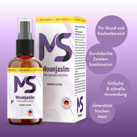 Thumbnail for Mounjaslm Sprühflasche mit Verpackung Orange Flavour vor lila Hintergrund mit Produktvorteilen