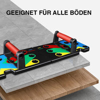 Thumbnail for Schwarze Push-up-Platte mit roten Griffen auf Fliesen, Laminat und Teppich dargestellt