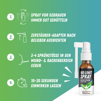 Thumbnail for NO LIMIT SPRAY Flasche mit vierstufiger Anleitung zur Anwendung im Mund- und Rachenbereich