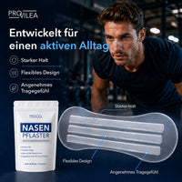 Thumbnail for Mann beim Training mit Nasenpflaster, daneben Provilea Nasenpflaster und sichtbare Produktmerkmale