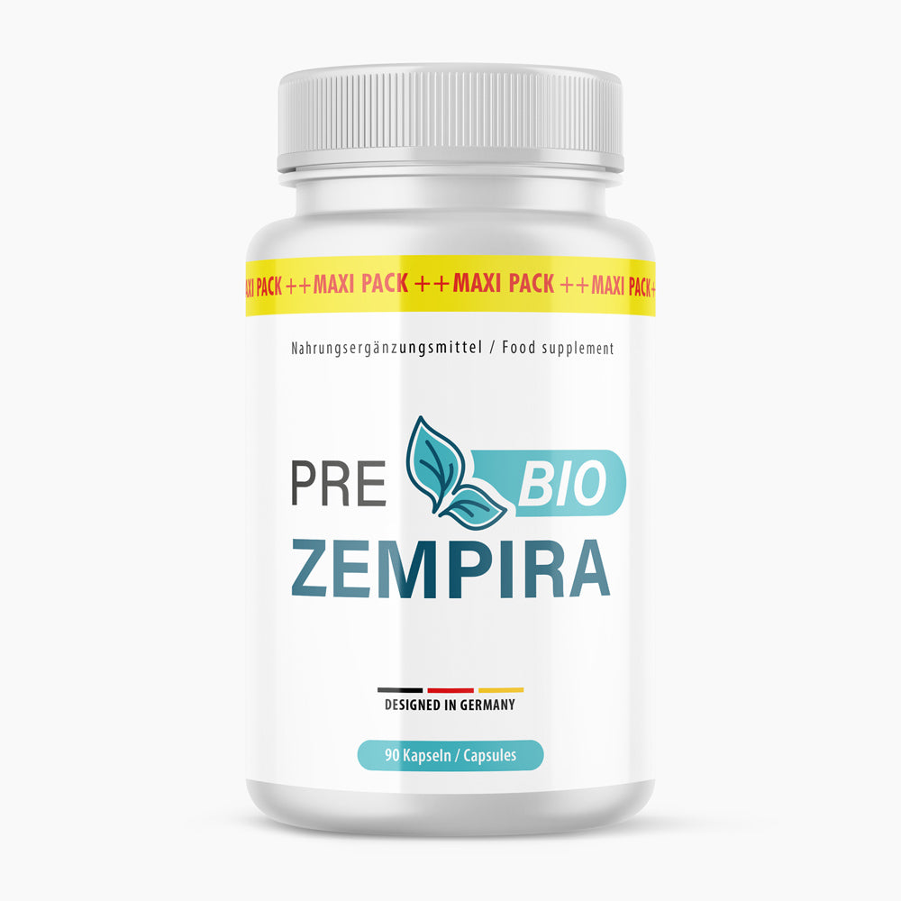 Pre Bio Zempira Nahrungsergänzungsmittel in weißer Dose mit 90 Kapseln