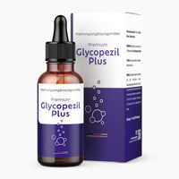 Thumbnail for Glycopezil Plus Dose mit Pipette vor passender Verpackung, weiß-violettes Etikett