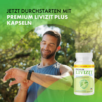 Thumbnail for Grafik mit Mann im Freien, Livizit Plus Dose und Text Jetzt durchstarten mit Premium Livizit Plus