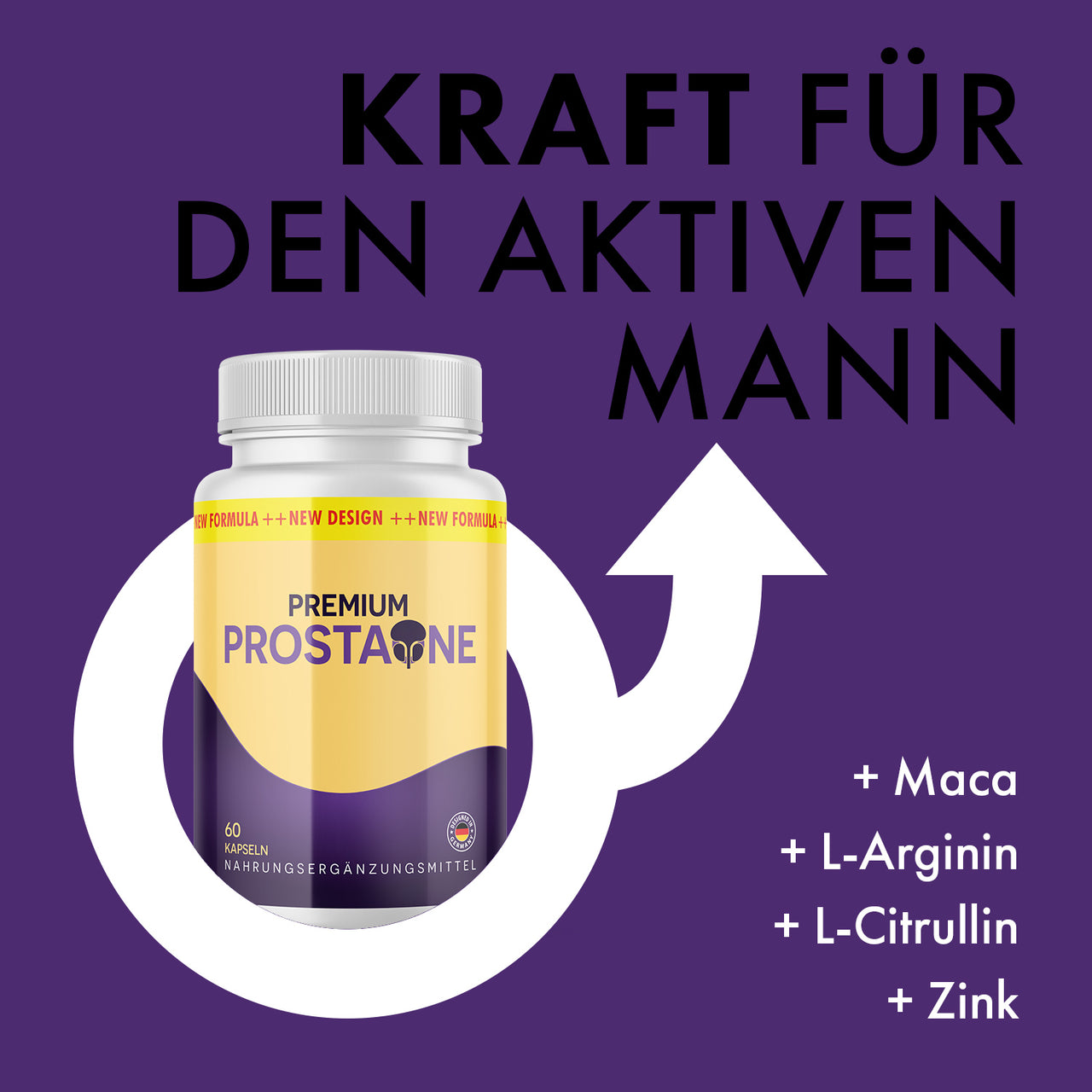 Premium Prostaone Kapseln mit Hinweis Kraft für den aktiven Mann, Maca, L-Arginin und Zink