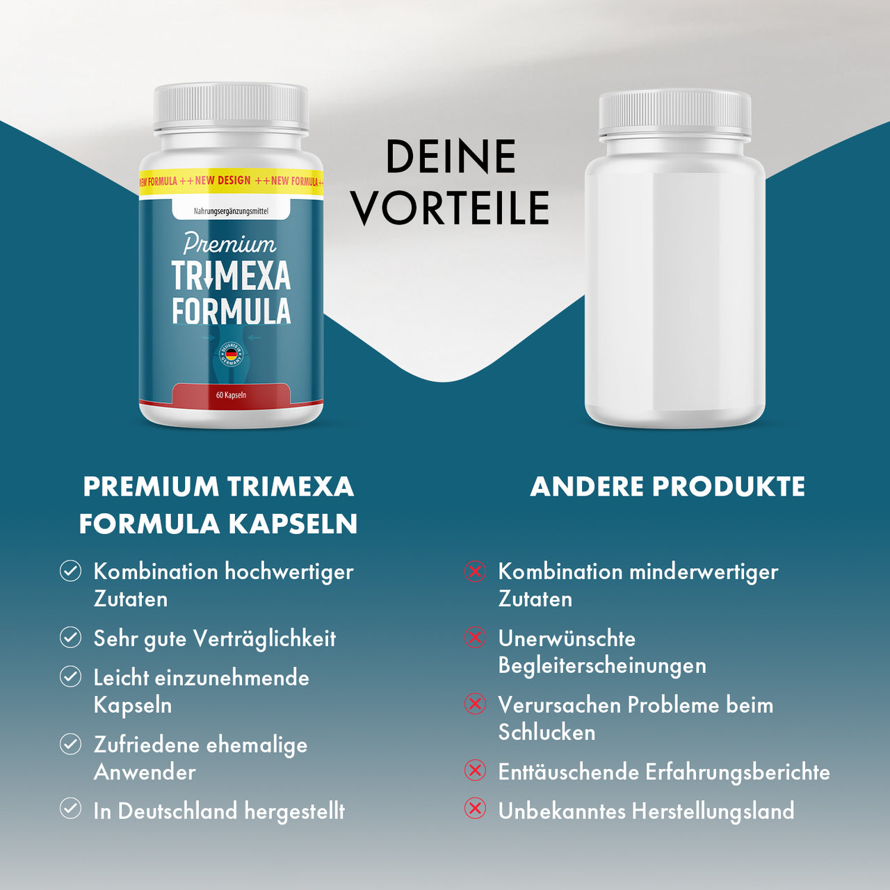 Trimexa Formula im Vergleich zu anderen Produkten mit sichtbaren Vorteilen, Nachteilen und Symbolen