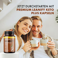 Thumbnail for Leanify Keto Plus Nahrungsergänzung mit Paar im Alltag, Produktdose und Durchstarten-Text