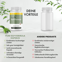 Thumbnail for Weiße Kunststoffdose Pure GLP Formula mit 90 Kapseln neben weißer Dose ohne Etikett