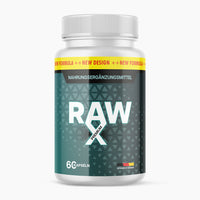 Thumbnail for RAW X Premium Nahrungsergänzungsmittel in weißer Dose mit 60 Kapseln auf hellgrauem Hintergrund