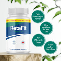 Thumbnail for Dose RetaFit Premium mit 90 Kapseln auf Holzpodest und sichtbaren Produktmerkmalen im Hintergrund
