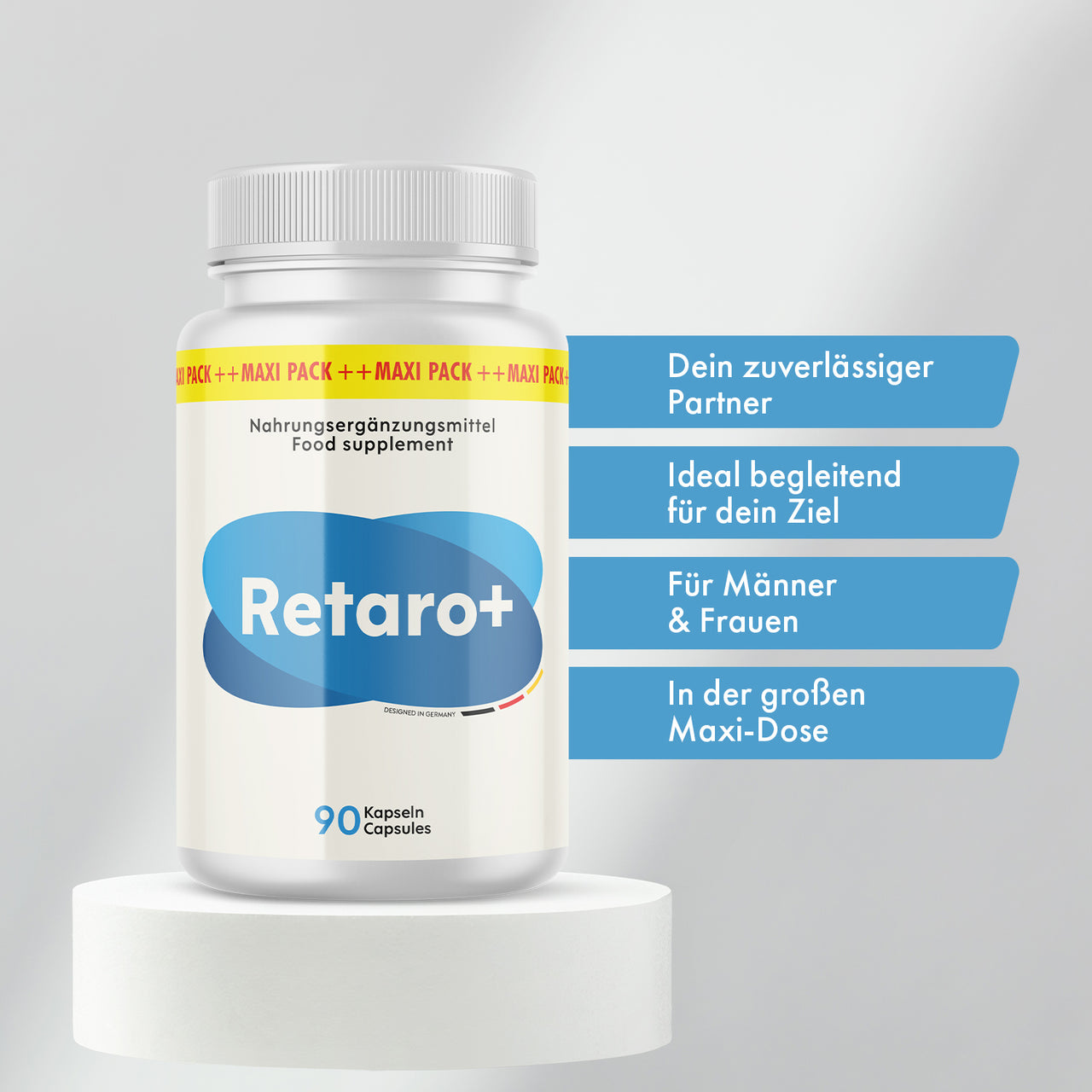 Retaro Nahrungsergänzungsmittel 90 Kapseln in Maxi-Dose mit Text Für Männer und Frauen
