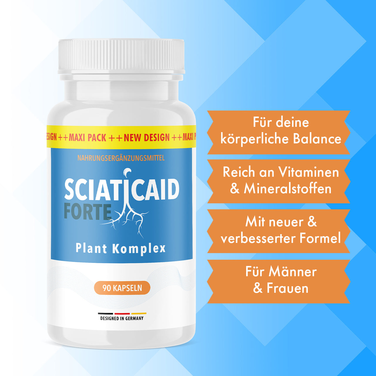 Produkt Sciaticaid Forte Plant Komplex 90 Kapseln mit Infos zu Vitaminen Mineralstoffen und Nutzung