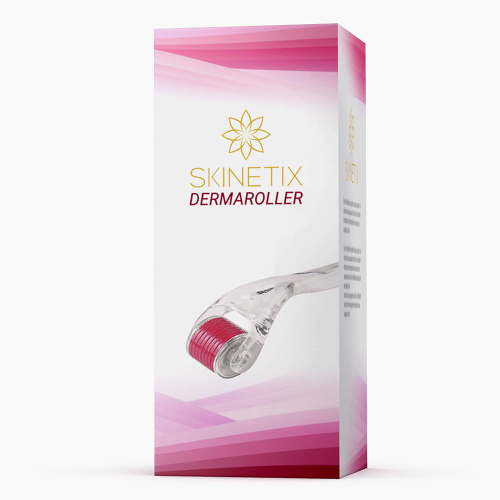 Verpackung von Skinetix Dermaroller mit 540 Mikro-Nadeln zur kosmetischen Anwendung zu Hause