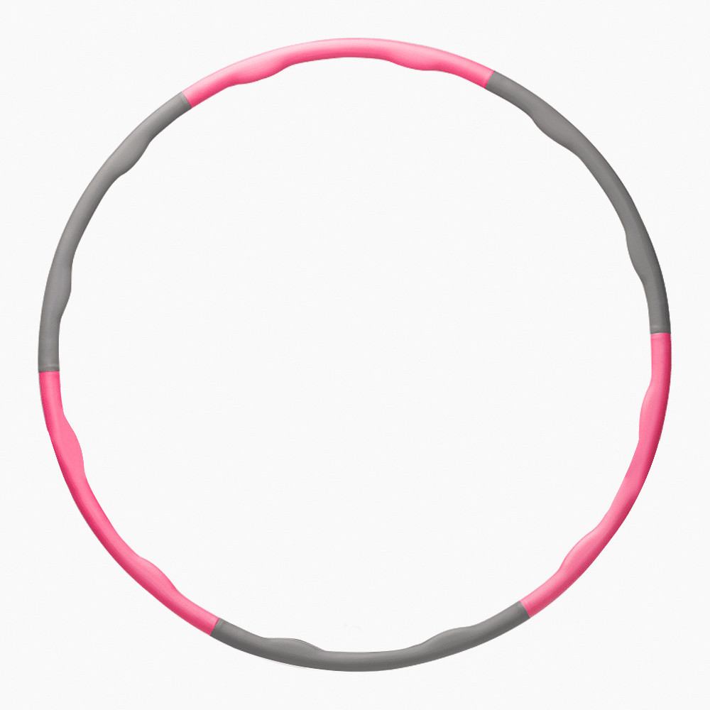 Pink-grauer Hula-Hoop-Reifen in vollständiger Kreisform vor weißem Hintergrund