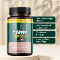 Thumbnail for SLM Coffee Booster in Dose mit Infokästen zu sichtbaren Produktmerkmalen und 90 Kapseln sichtbar