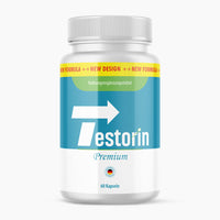 Thumbnail for Dose Testorin Premium mit türkisfarbenem Etikett, 60 Kapseln und Hinweis Nahrungsergänzungsmittel